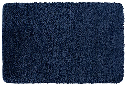 WENKO Badteppich Belize Marine Blue, 60 x 90 cm - Badematte, sicher, flauschig, fusselfrei, Polyester, 60 x 90 cm, Blau von WENKO