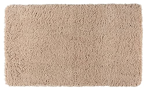 WENKO Badteppich Belize Sand, 70 x 120 cm - Badematte, sicher, flauschig, fusselfrei, Polyester, 70 x 120 cm, Beige von WENKO