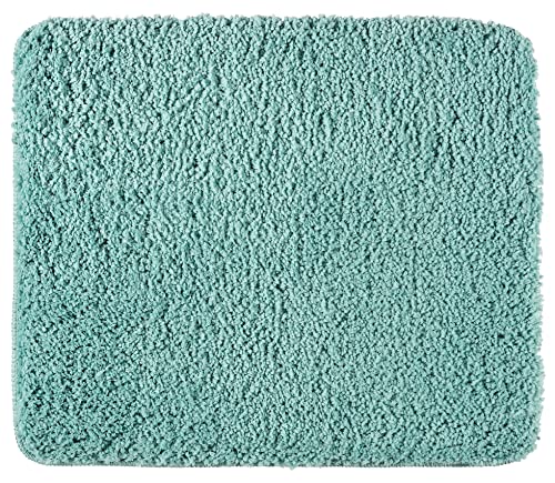 WENKO Badteppich Belize Turquoise, 55 x 65 cm - Badematte, sicher, flauschig, fusselfrei, Polyester, 55 x 65 cm, Türkis von WENKO