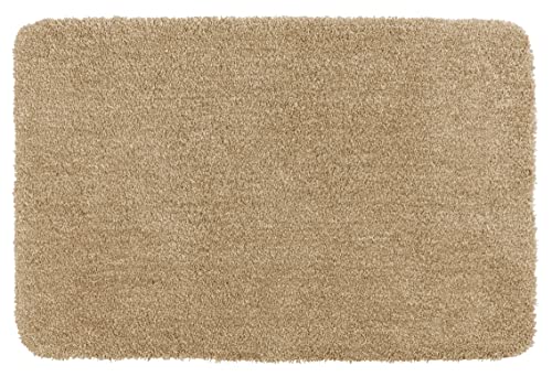 WENKO Badteppich Mélange Sand, 70 x 120 cm - Badematte, sicher, flauschig, fusselfrei, Polyester, 70 x 120 cm, Beige von WENKO