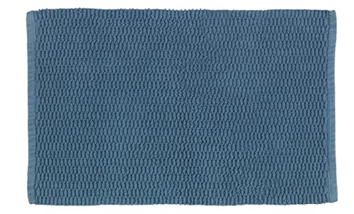 WENKO Badteppich Mona Graublau, Badvorleger mit trendiger Oberflächenstruktur, rutschhemmend beschichtet, waschbar, aus 100 % Baumwolle, 50 x 80 cm von WENKO