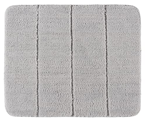 WENKO Badteppich Steps Light Grey, 55 x 65 cm - Badematte, rutschhemmend, außergewöhnlich weiche und dichte Qualität, Polyester, 55 x 65 cm, Hellgrau von WENKO