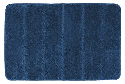 WENKO Badteppich Steps Marine Blue, 60 x 90 cm - Badematte, rutschhemmend, außergewöhnlich weiche und dichte Qualität, Polyester, 60 x 90 cm, Blau von WENKO