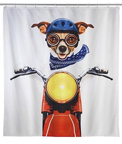 WENKO Duschvorhang Biker Dog - waschbar, mit 12 Duschvorhangringen, Polyester, 180 x 200 cm, Mehrfarbig WENKO Duschvorhang Biker Dog - waschbar, mit 12 Duschvorhangringen, Polyester, 180 x 200 cm, Mehrfarbig von WENKO
