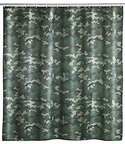 WENKO Duschvorhang Camouflage, Textil-Vorhang fürs Badezimmer, mit Ringen zur Befestigung an der Duschstange, waschbar, wasserabweisend, 180 x 200 cm von WENKO