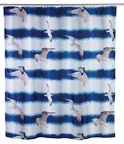 WENKO Duschvorhang Seagull, Textil-Vorhang fürs Badezimmer, mit Ringen zur Befestigung an der Duschstange, waschbar, wasserabweisend, 180 x 200 cm von WENKO