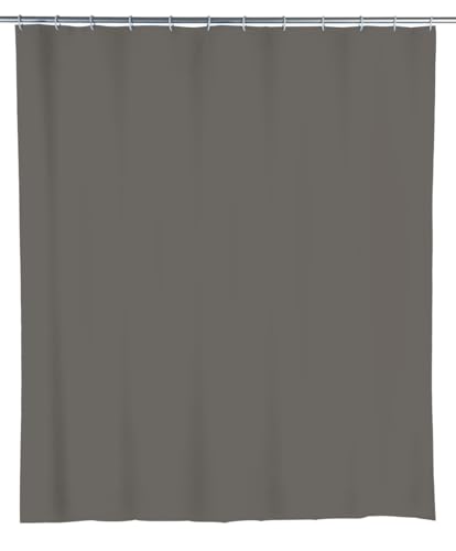 WENKO Duschvorhang Uni Mouse Grey - wasserdicht, pflegeleicht, mit 16 Duschvorhangringen, Polyethylen-Vinylacetat, 240 x 180 cm, Grau von WENKO