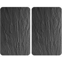 WENKO Herdabdeckplatte Universal Schiefer 2er Set, für alle Herdarten, Schwarz, Gehärtetes Glas mehrfarbig, Kunststoff (TPE) hellgrau, Kunststoff von Wenko