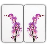 Maximex Herdabdeckplatte Universal Orchideenblüte 2er Set, für alle Herdarten, Mehrfarbig, Gehärtetes Glas mehrfarbig, Kunststoff (TPE) hellgrau, von Wenko