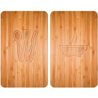 WENKO Herdabdeckplatte Universal Lunch 2er Set, für alle Herdarten, Mehrfarbig, Gehärtetes Glas mehrfarbig, Kunststoff (TPE) hellgrau, Kunststoff von Wenko