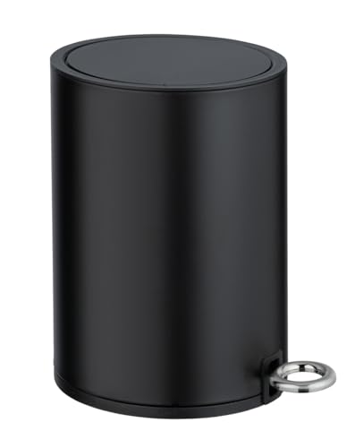 WENKO Kosmetikeimer Mod. Monza 3 Liter, Bad Treteimer mit Easy-Close Absenkautomatik, integrierter Müllbeutelhalter, Schwarz matt von WENKO