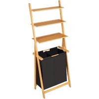 WENKO Wäschesortierer "Leiterregal Ecori mit Wäschesammler", Rahmen aus Bambus, 3 Ablagen, Textilien aus 100 % recyceltem Polyester von Wenko