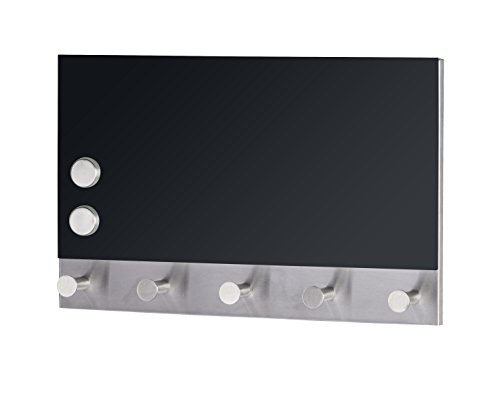 WENKO Magnetische Garderobe Black - 5 Haken, Gehärtetes Glas, 30 x 19 cm, Schwarz von WENKO