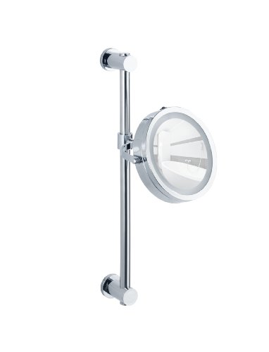 WENKO Power-Loc® LED Wandspiegel Carpi - Befestigen ohne bohren, Spiegelfläche ø 17,5 cm 500 % Vergrößerung, Stahl, 25.5 x 50.5 x 23 cm, Chrom von WENKO