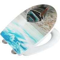 WC-Sitz Boat High Gloss, Thermoplast, Mehrfarbig, Thermoplast mehrfarbig, Edelstahl rostfrei silber matt, Edelstahl rostfrei silber matt - mehrfarbig von Wenko
