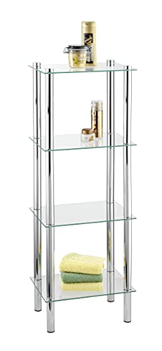 WENKO Regal Yago viereckig mit 4 Glasablagen - Badregal, Edelstahl rostfrei, 40 x 104 x 30 cm, Glänzend von WENKO