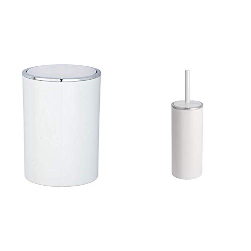 WENKO Schwingdeckeleimer inklusive Toilettenbürstenhalter Inca weiß, 2-teilig von WENKO