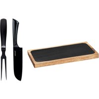 WENKO Servierbrett "Modell Ava mit Fleischgabel & Messer", (Set, 3 St.), Tranchierset, Schneidebrett aus FSC zertifiziertem Akazienholz von Wenko