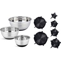 WENKO Servierschüssel "Modell Aru" 9 Stk. aus Edelstahl 3 Edelstahlschüsseln mit Anti-Rutsch Boden & Silikondeckel in 6 Größen von Wenko