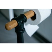 WENKO Stand WC-Garnitur Forli, inkl. Rollenhalter und WC-Bürste, Schwarz, Stahl schwarz, Bambus natur - schwarz von Wenko