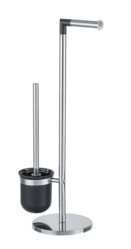 WENKO Stand WC-Garnitur Parus, Toilettenpapierhalter mit WC-Bürste, Edelstahl/Kunststoff, 25,5 x 57 x 16,5 cm, Schwarz von WENKO
