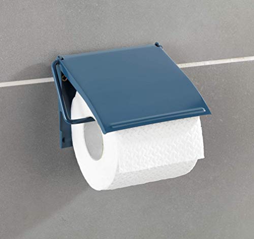 WENKO Toilettenpapierhalter Cover slateblue - Papierrollenhalter, geschlossene Form, Stahl, 13.5 x 12 x 2.5 cm, Blau von WENKO