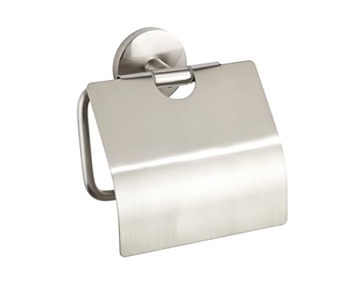 WENKO Toilettenpapierhalter Mod. Cuba Matt, Papierrollenhalter mit Deckel zum Schutz, in massiver Qualität aus rostfreiem Zinkdruckguss mit mattiertem Finish, 13,5 x 13,5 x 4 cm von WENKO
