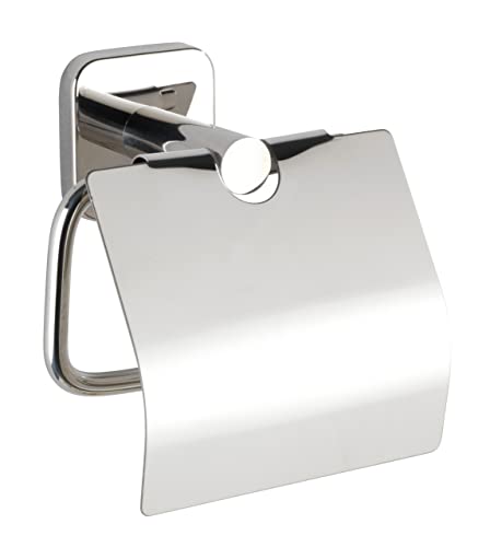 WENKO Toilettenpapierhalter Mezzano, Papierrollenhalter mit Deckel zum Schutz hält das WC-Papier griffbereit, aus hochwertigem, glänzendem Edelstahl rostfrei, 15 x 13 x 7 cm von WENKO