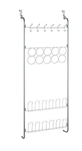 WENKO Tür-Organizer, vielseitig verwendbaren Türregal für Kleidung, Tücher und Schuhe zum Einhängen, Hänge-Regal für Schrank & Garderobe, 59 x 150,5 x 18,5 cm, pulverbeschichtetes Metall, Silber von WENKO