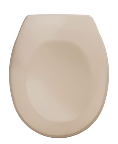 WENKO WC-Sitz Bergamo Beige - Antibakterieller Toilettensitz, verstellbare, rostfreie Edelstahlbefestigung, Duroplast, 35 x 44.4 cm, Beige von WENKO