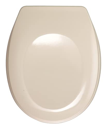 WENKO WC-Sitz Bergamo Beige - Antibakterieller Toilettensitz, verstellbare, rostfreie Edelstahlbefestigung, Duroplast, 35 x 44.4 cm, Beige von WENKO