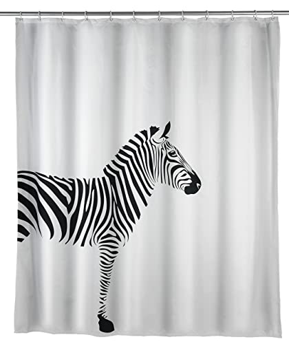 WENKO Anti-Schimmel Duschvorhang Wild, Textil-Vorhang mit Antischimmel Effekt fürs Badezimmer, waschbar, wasserabweisend, mit Ringen zur Befestigung an der Duschstange, 180 x 200 cm von WENKO