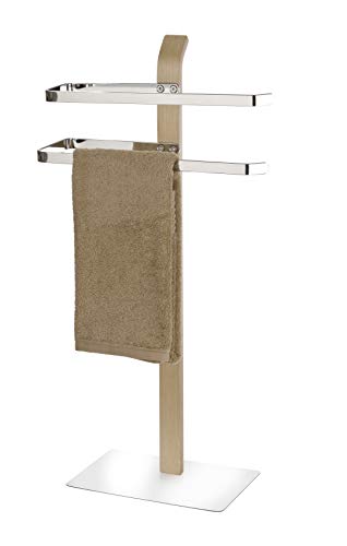 WENKO Handtuchhalter Samona Nature, moderner Ständer für Hand- und Badetücher, auch geeignet als Kleiderständer, mit 2 Handtuchstangen, Schichtholz mit Chrom-Akzenten, 40,5 x 79,5 x 21,5 cm, braun von WENKO