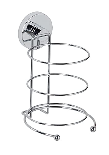 WENKO Vacuum-Loc® Wand Haartrocknerhalter, Föhnhalterung fürs Badezimmer, mit Kabelhalter, Vakuum-Befestigung, aus verchromtem Metall, 11,5 x 17,5 x 14,5 cm von WENKO