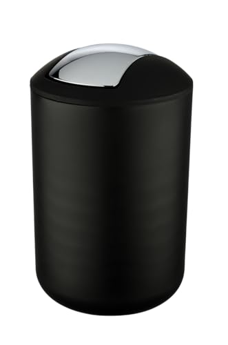 WENKO Kosmetikeimer Brasil L, 6,5 Liter Bad-Mülleimer mit Schwingdeckel, aus bruchsicherem Kunststoff, BPA-frei, Schwarz von WENKO