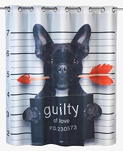 WENKO Anti-Schimmel Duschvorhang Guilty Dog Flex, Textil-Vorhang mit Antischimmel Effekt, große integrierte Ringe zur Befestigung an der Duschstange, waschbar,wasserabweisend, 180x200 cm von WENKO