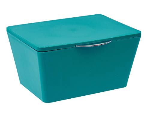 WENKO Aufbewahrungsbox mit Deckel Brasil, mattierter Aufbewahrungskorb für Badezimmer & Gäste-WC, dekorativer Badkorb aus bruchsicherem Kunststoff, BPA-frei, 19 x 10 x 15,5 cm, Petrol von WENKO