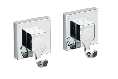 WENKO Vacuum-Loc® Wandhaken Quadro, 2er Set, Handtuchhaken für Badezimmer und Küche, Vakuum-Befestigung – ohne Bohren, Handtuchhalter aus Kunststoff, Maße je Haken: 6 x 7 x 5 cm von WENKO