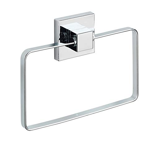 WENKO Vacuum-Loc Wand Handtuchring Quadro, Bad Handtuchhalter, Befestigen ohne Bohren, Rostfreier Edelstahl, 18,5 x 14 x 3,5 cm, Glänzend von WENKO
