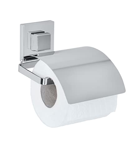 WENKO Vacuum-Loc Wand Toilettenpapierhalter Quadro mit Cover, Halterung für Toilettenpapier, Befestigen ohne Bohren, Rostfreier Edelstahl, 13 x 11,5 x 14 cm, Glänzend von WENKO