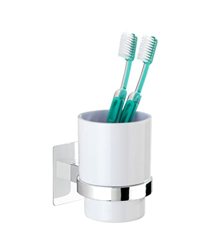 WENKO Turbo-Loc® Zahnputzbecher Quadro - Zahnbürstenhalter für Zahnbürste und Zahnpasta, Befestigen ohne bohren, Kunststoff (ABS), 7 x 10 x 9.5 cm, Chrom von WENKO