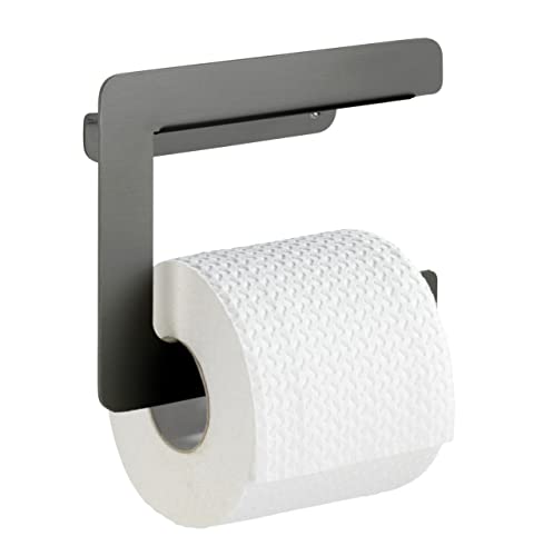 WENKO Toilettenpapierhalter Montella, Halter für Toilettenpapier aus rostfreiem Aluminium, zum Schrauben, 17 x 14 x 5,5 cm, Anthrazit von WENKO