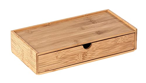 WENKO Bambus Box Terra mit Schublade, praktischer Organizer für Schränke und Regale in Küche, Bad und dem gesamten Haushalt, versteckte Aufbewahrung von kleinen Utensilien, 28 x 6 x 14 cm, Natur von WENKO