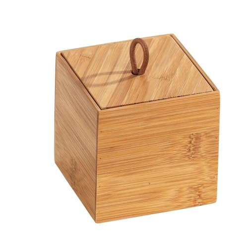 WENKO Bambus Box Terra mit Deckel S, Organizer-Dose für Küche, Bad und den gesamten Haushalt für Badartikel, Küchenutensilien oder Süßigkeiten, mit praktischer Schlaufe, 9 x 9 x 9 cm, Natur von WENKO