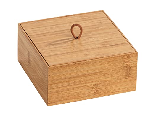 WENKO Bambus Box Terra mit Deckel M, Organizer-Dose für Küche, Bad und den gesamten Haushalt für Badartikel, Küchenutensilien oder Süßigkeiten, mit praktischer Schlaufe, 15 x 7 x 15 cm, Natur von WENKO