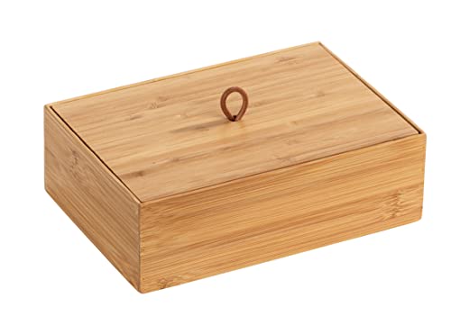WENKO Bambus Box Terra mit Deckel L, Organizer-Dose für Küche, Bad und den gesamten Haushalt für Badartikel, Küchenutensilien oder Süßigkeiten, mit praktischer Schlaufe, 22 x 7 x 15 cm, Natur von WENKO
