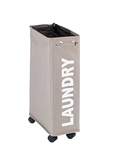 WENKO Wäschesammler Mod. Corno Taupe, stabiler schmaler Wäschekorb mit vier leichtgängigen Rollen und Deckel, Wäschetruhe aus 100% Polyester, Fassungsvermögen 43 L, (B x H x T): 18,5 x 60 x 40 cm von WENKO