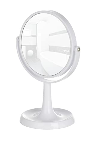 WENKO Kosmetik Standspiegel Rosolina Weiß, Spiegelfläche ø 15 cm 500 % Vergrößerung, Kunststoff, 19.5 x 28 x 14 cm, Weiß von WENKO