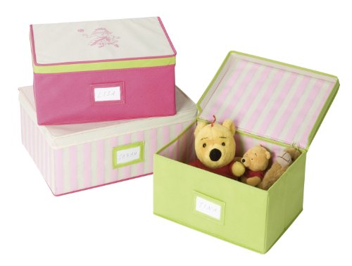 Wenko 4386014100 Aufbewahrungsbox Princess - 3er Set aus verschiedenen Größen, atmungsaktives Vlies, grün, pink, rosa gestreift von WENKO