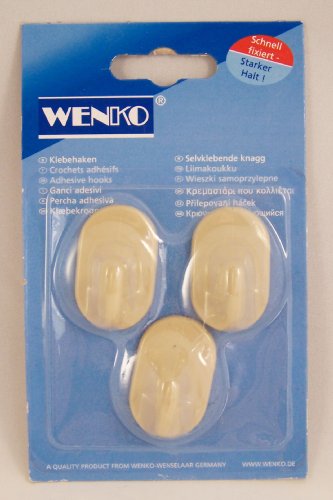 Wenko 4421023100 Ovalhaken mittel, Kunststoff, 3-er Set, 2.5 x 4 x 2 cm, beige von WENKO